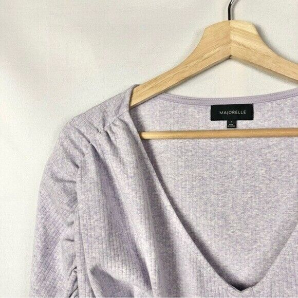 Majorelle Priscilla Dusty Lilac Lavender Ribbed Crop Long Sleeve Top M - Picture 4 of 6